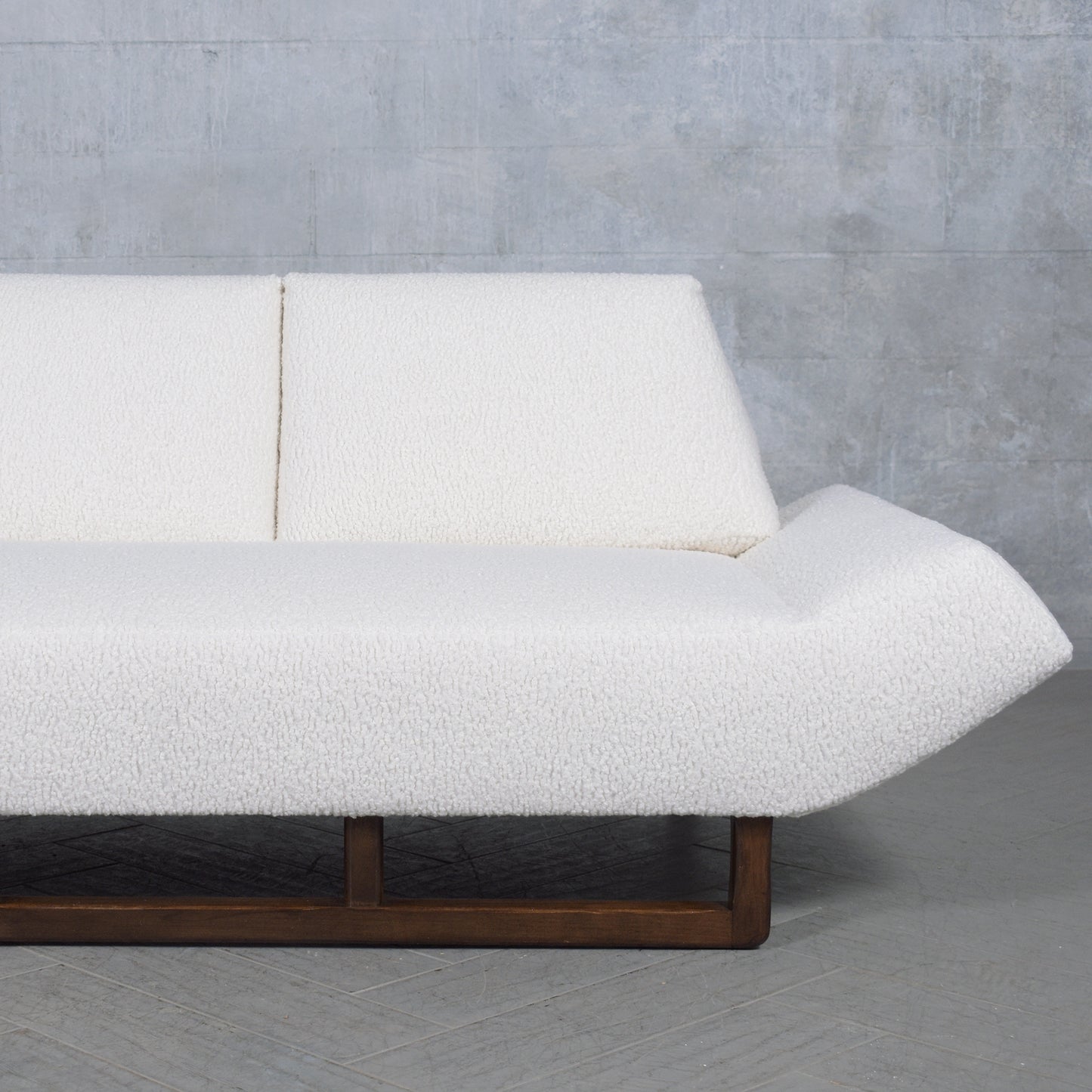 Restored Vintage 1960s Mid-Century Sofa with Geometric Design and Bouclé Fabric