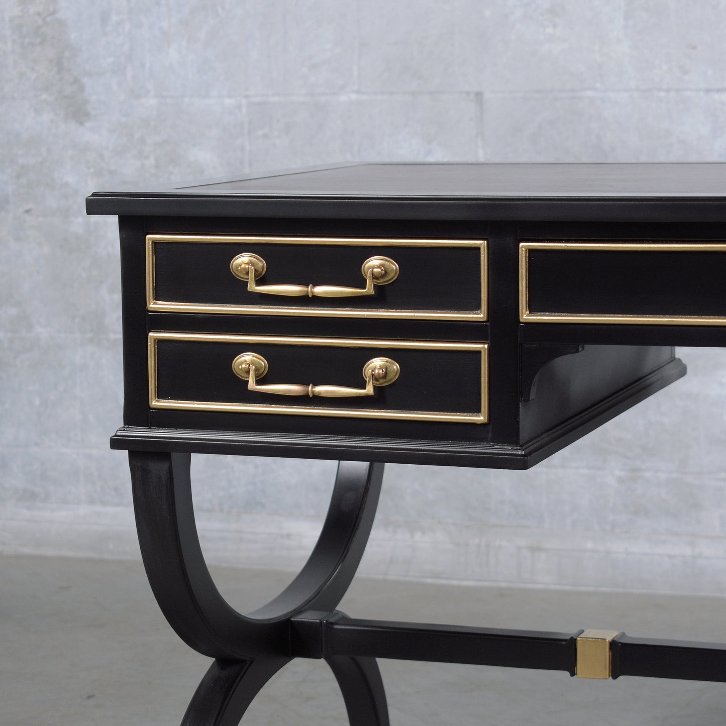 19th-Century Louis XVI Executive Mahogany Desk with Oxblood Leather Top