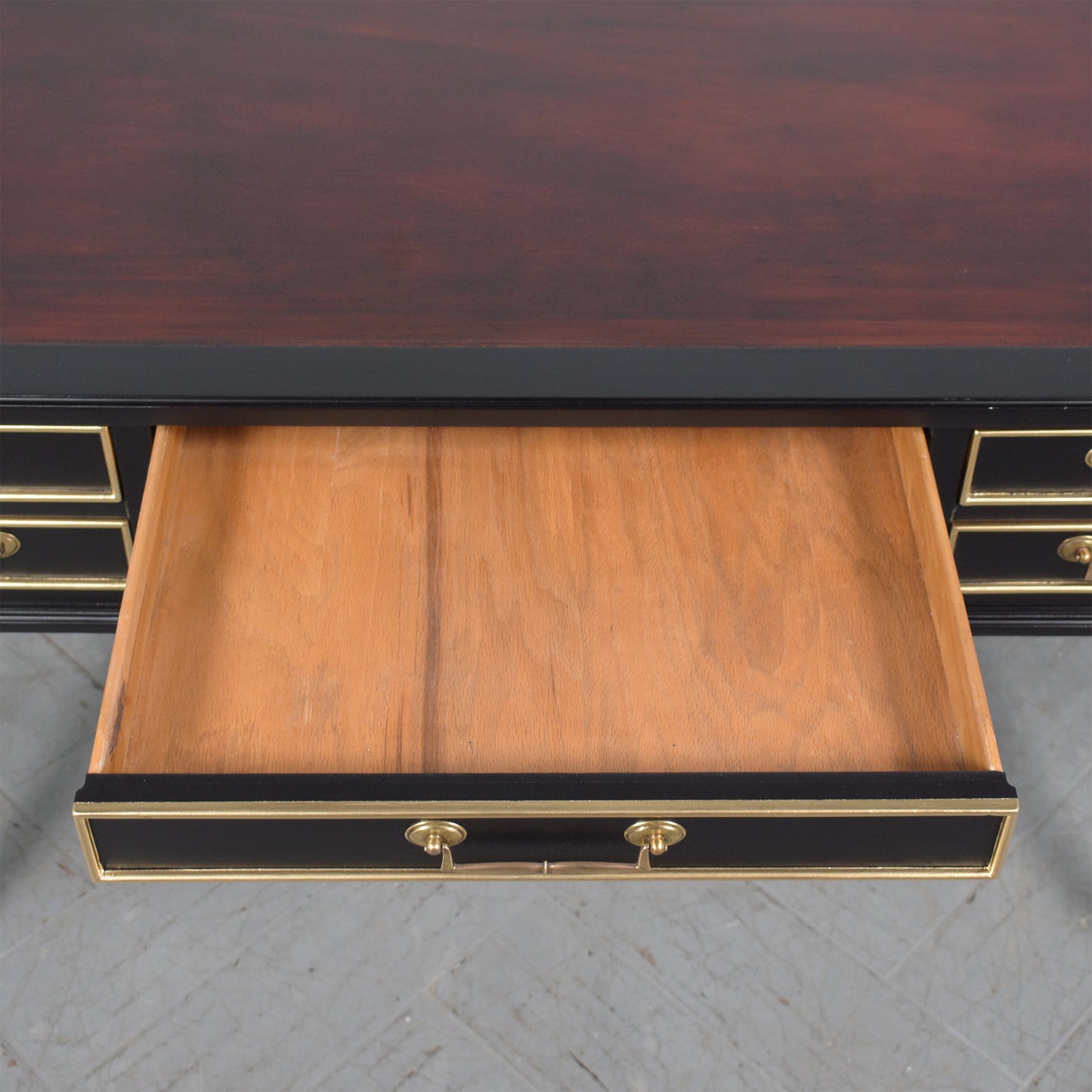 19th-Century Louis XVI Executive Mahogany Desk with Oxblood Leather Top