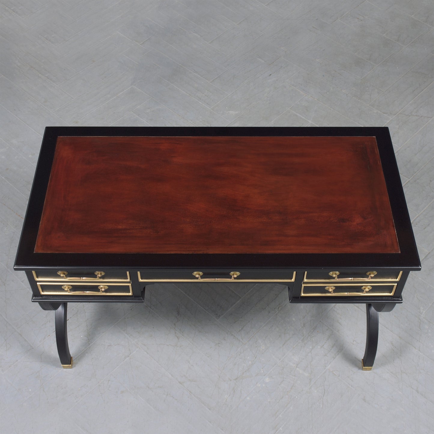 19th-Century Louis XVI Executive Mahogany Desk with Oxblood Leather Top