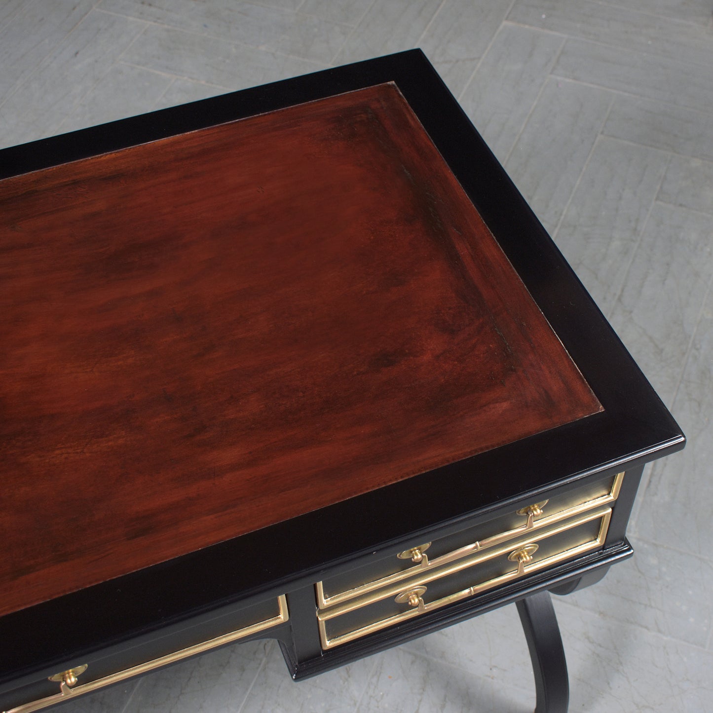 19th-Century Louis XVI Executive Mahogany Desk with Oxblood Leather Top