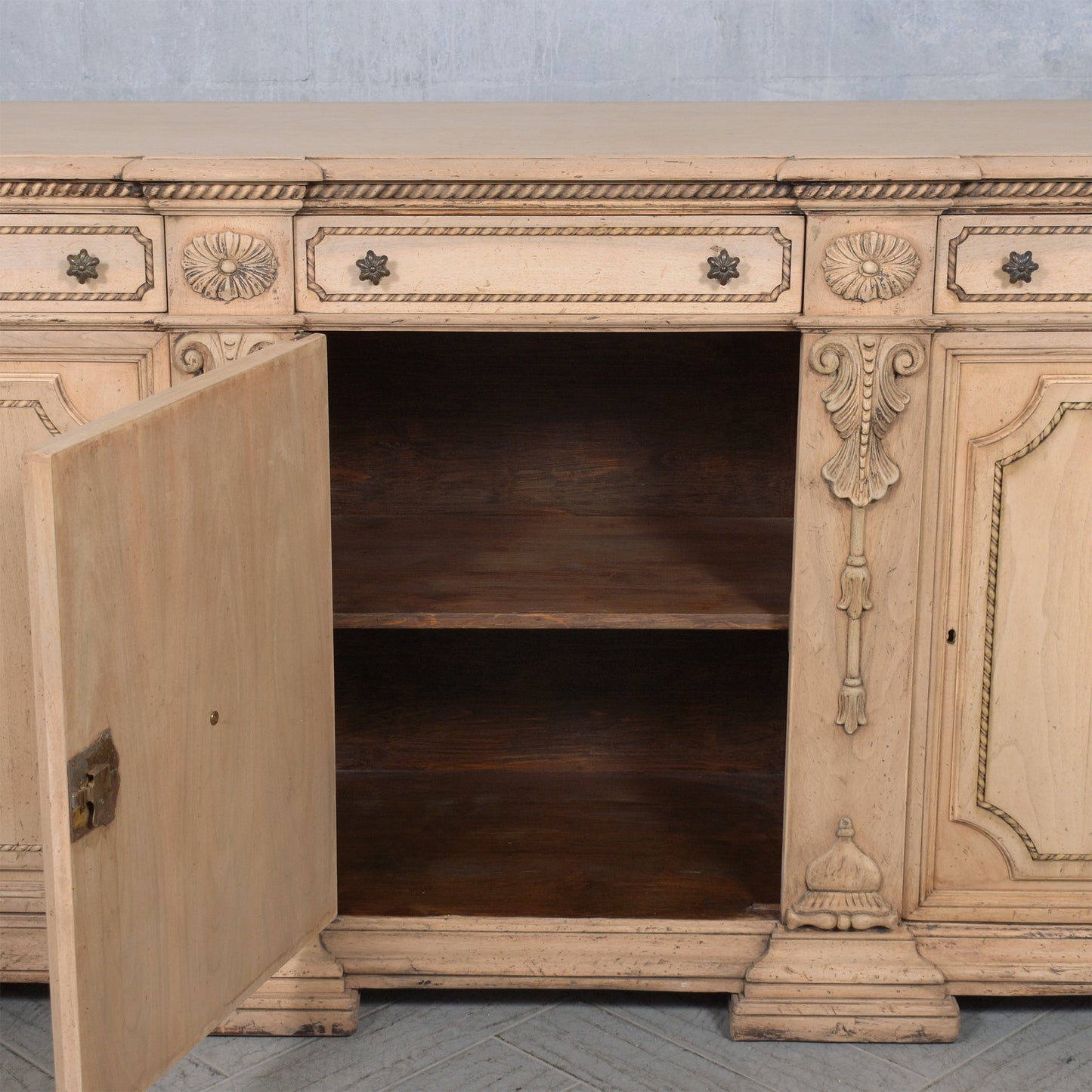 Vintage Italian Baroque Style Bleached Buffet