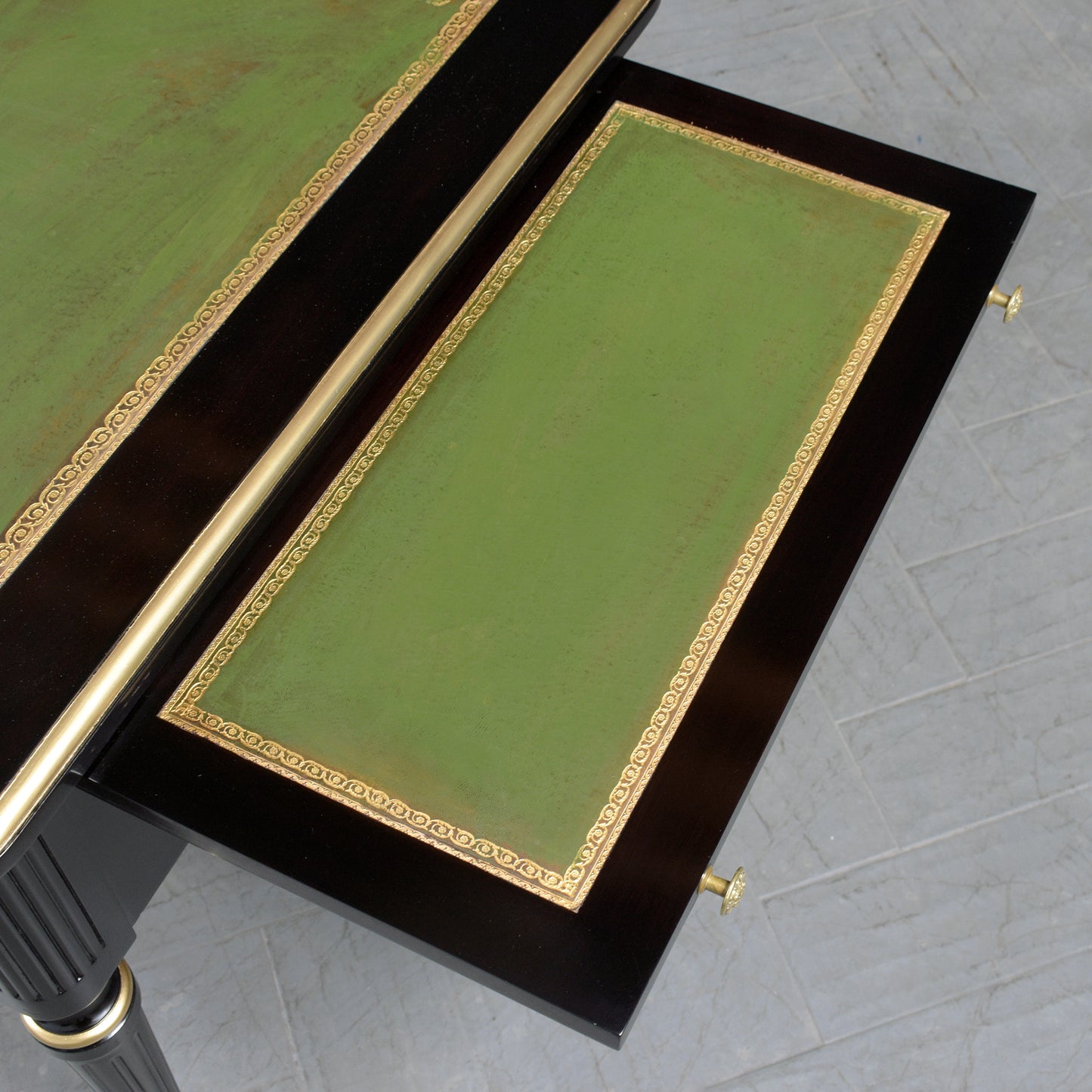 Antique 19th-Century Louis XVI Ebonized Desk with Leather Top