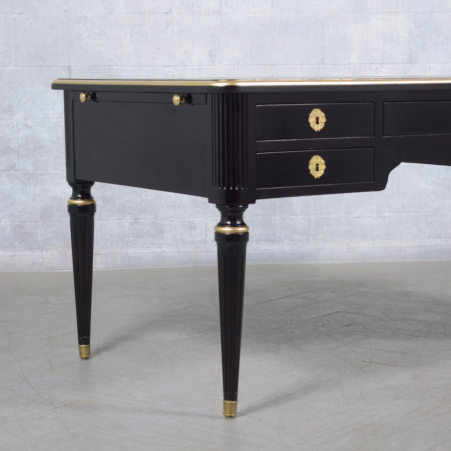 Antique 19th-Century Louis XVI Ebonized Desk with Leather Top