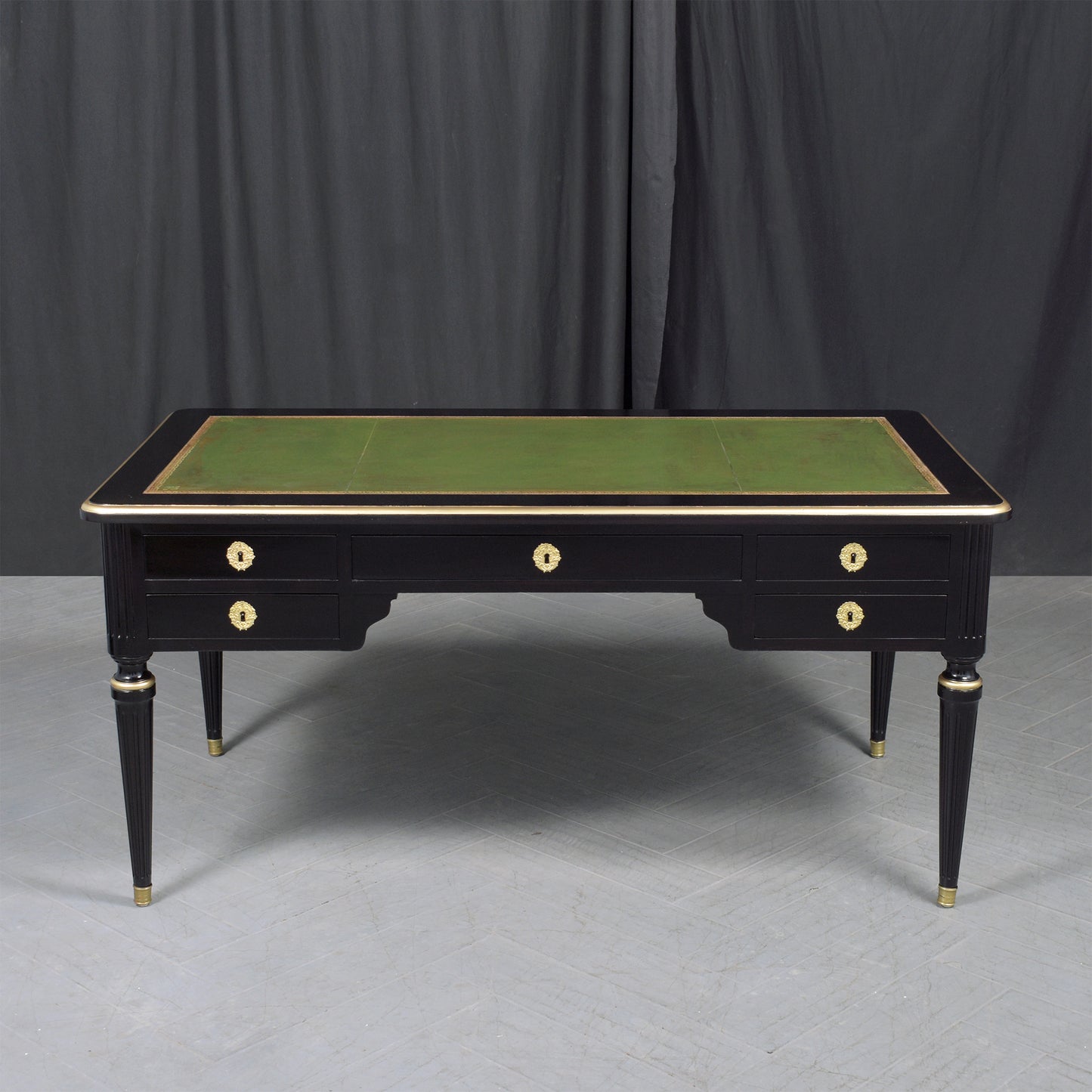 Antique 19th-Century Louis XVI Ebonized Desk with Leather Top