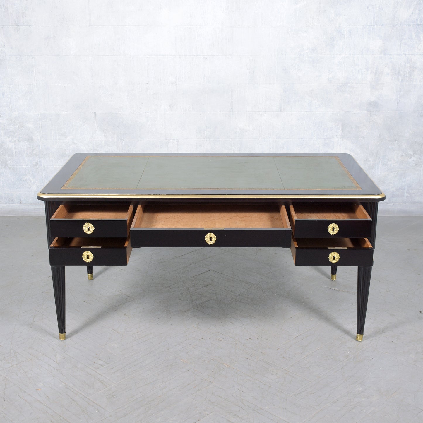 Antique 19th-Century Louis XVI Ebonized Desk with Leather Top