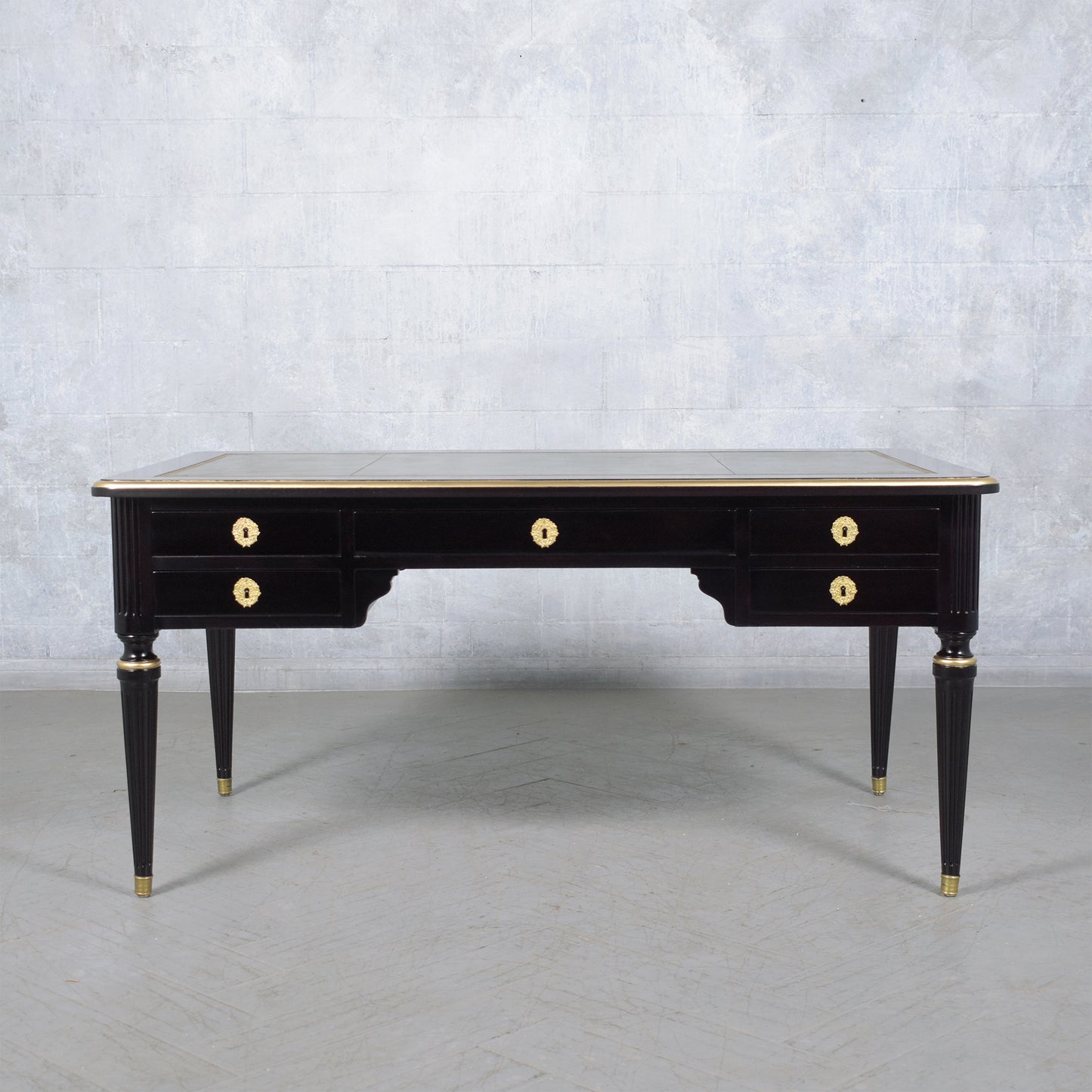 Antique 19th-Century Louis XVI Ebonized Desk with Leather Top