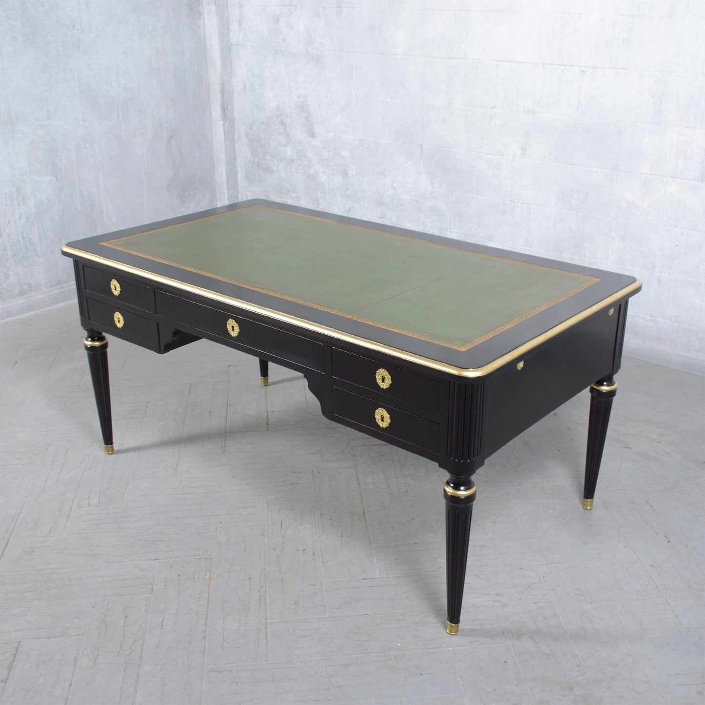 Antique 19th-Century Louis XVI Ebonized Desk with Leather Top