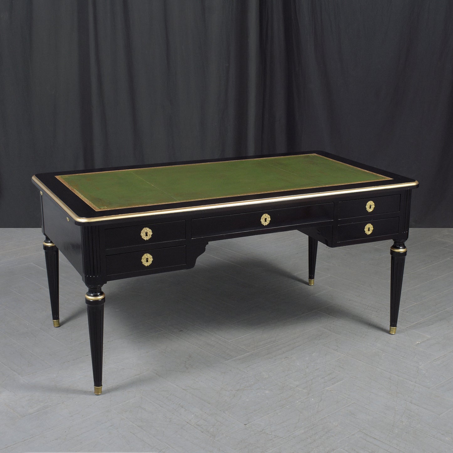 Antique 19th-Century Louis XVI Ebonized Desk with Leather Top