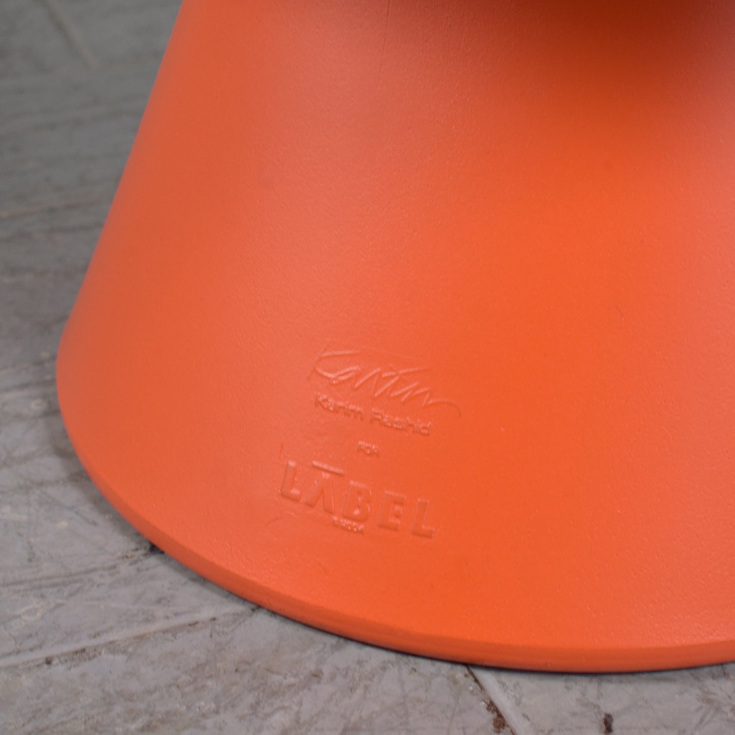 Post-Modern Orange Lounge Chair & Ottoman with White Bouclé Cushion