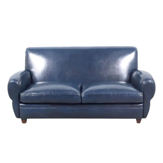 1970s Art Deco Sofa Restoration: Timeless Elegance in Navy Blue Leather