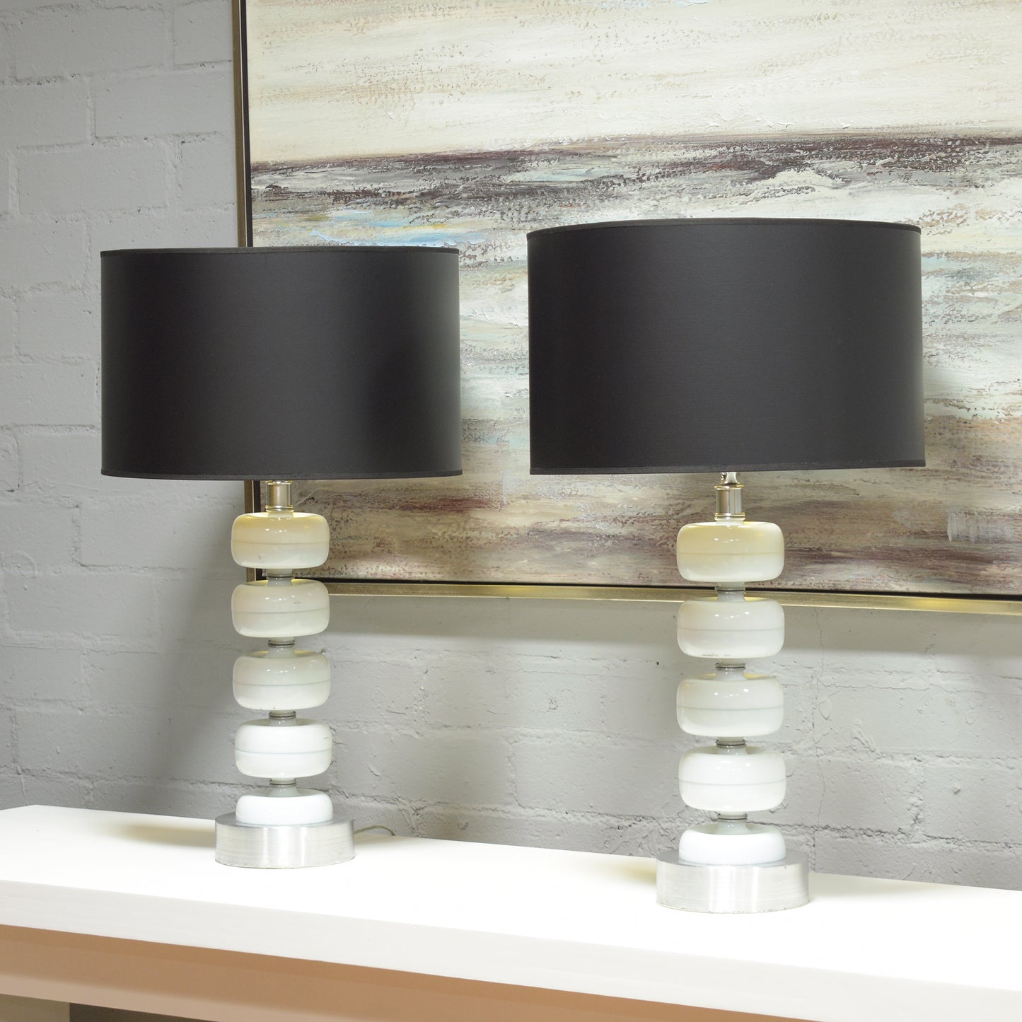 Hand-Crafted Mid-Century Modern Glass & Chrome Table Lamps