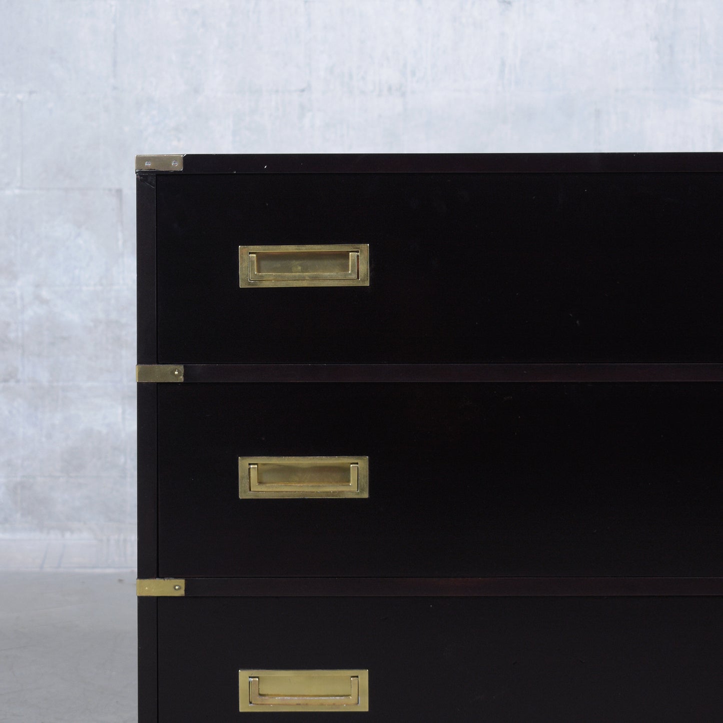 Ebonized Mid-Century Mahogany Campaign Chest of Drawers