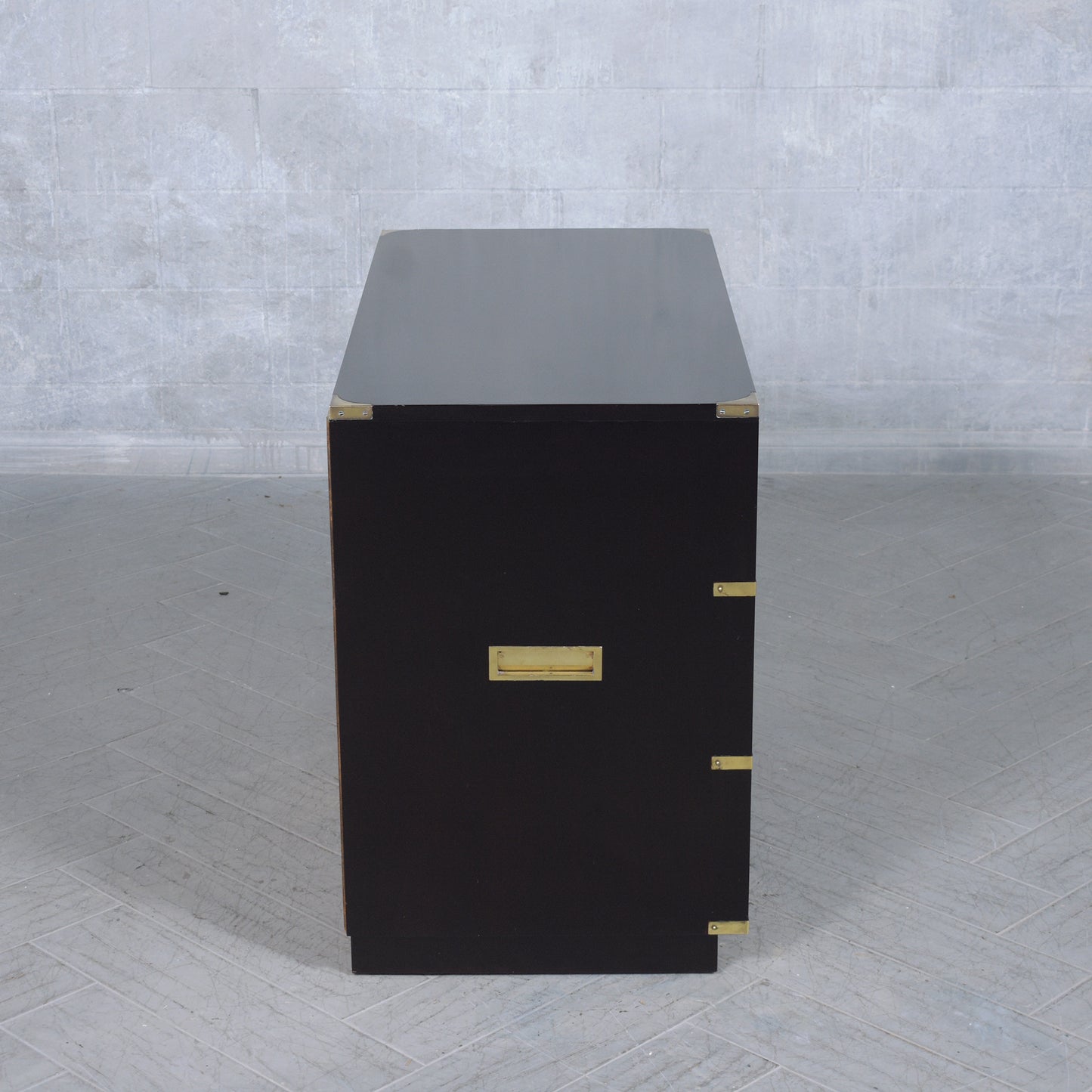 Ebonized Mid-Century Mahogany Campaign Chest of Drawers