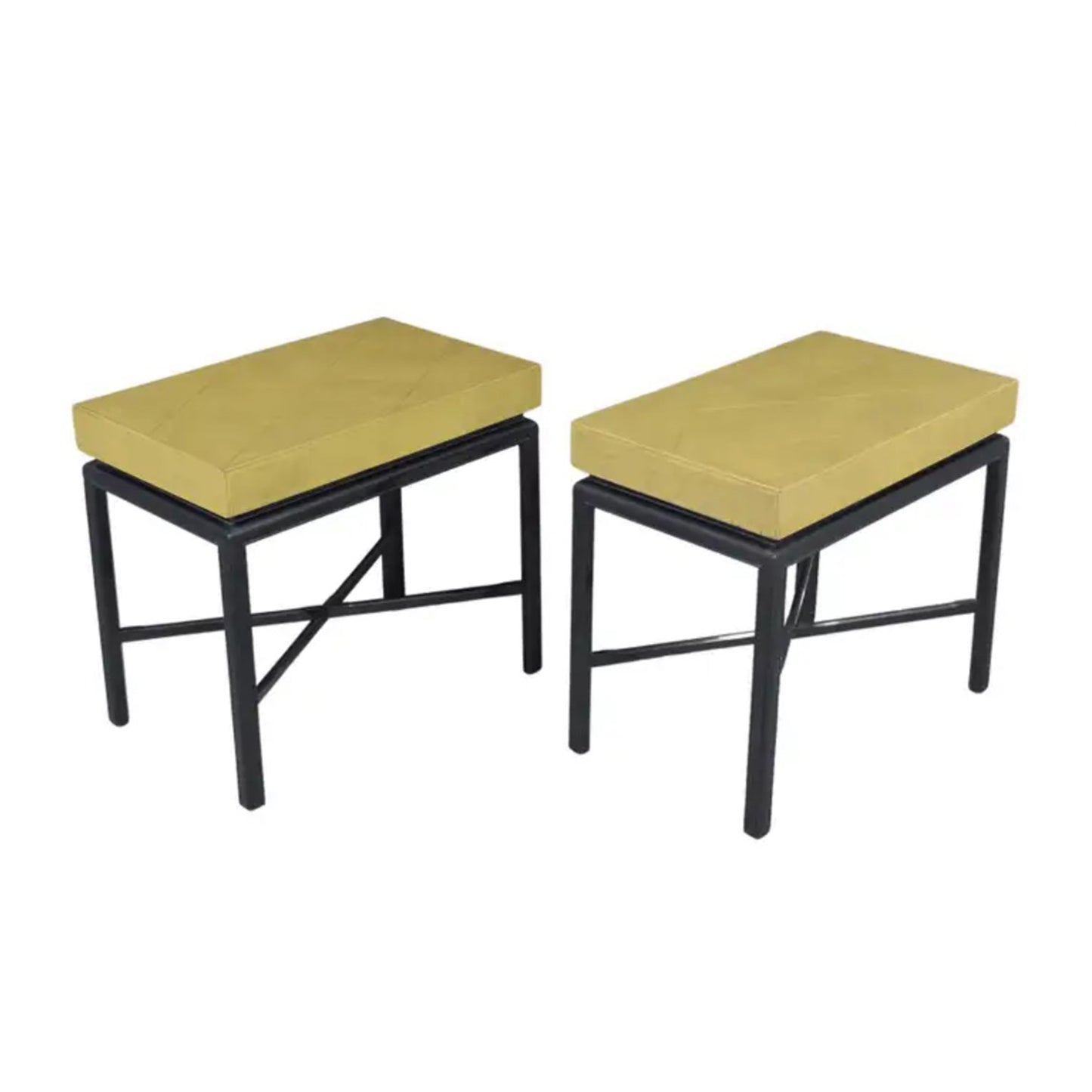 Pair of Restored Vintage Sheraton Style Side Tables with Green Leather Top