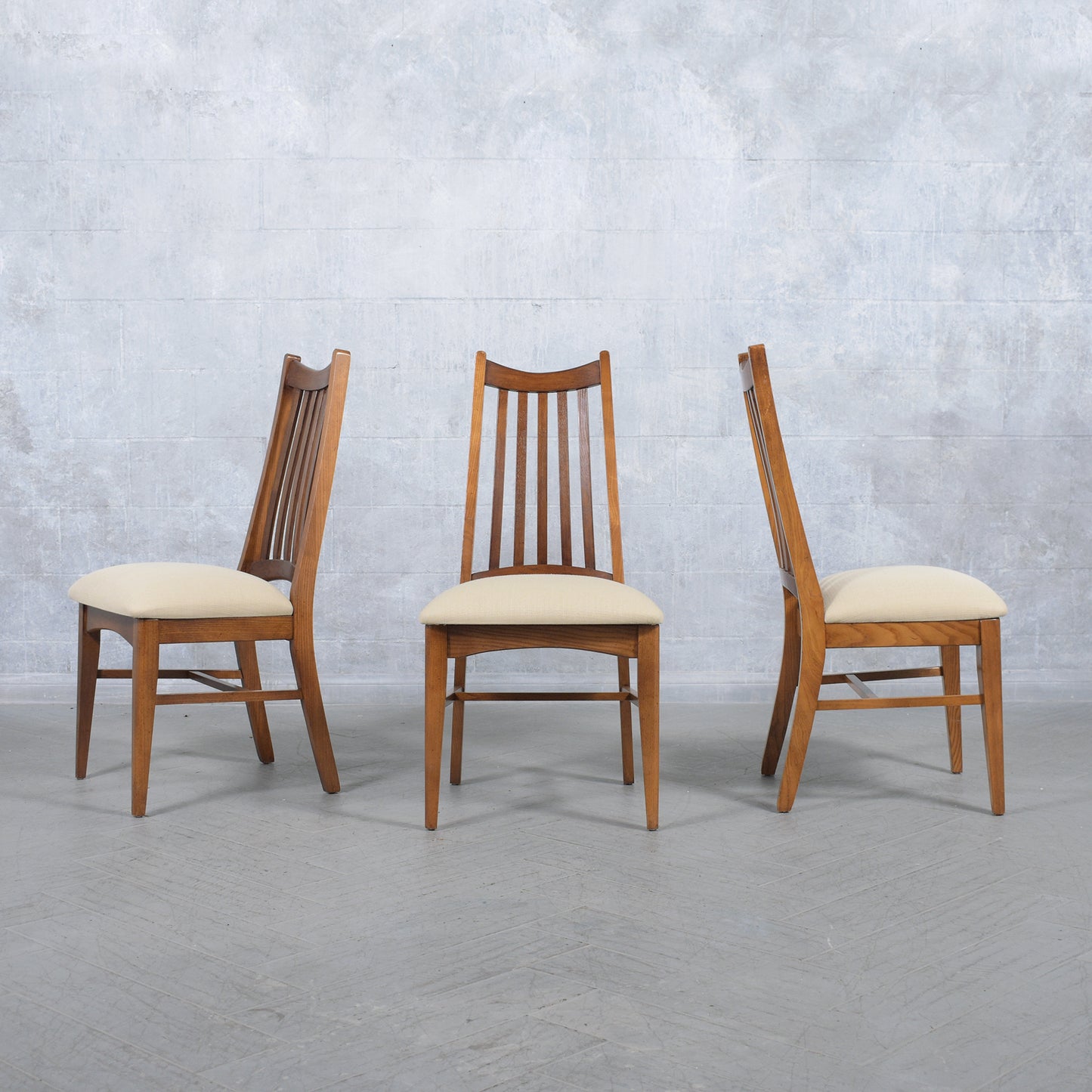 Revitalized Set of Six Mid-Century Modern White Oak Dining Chairs from the 1960s