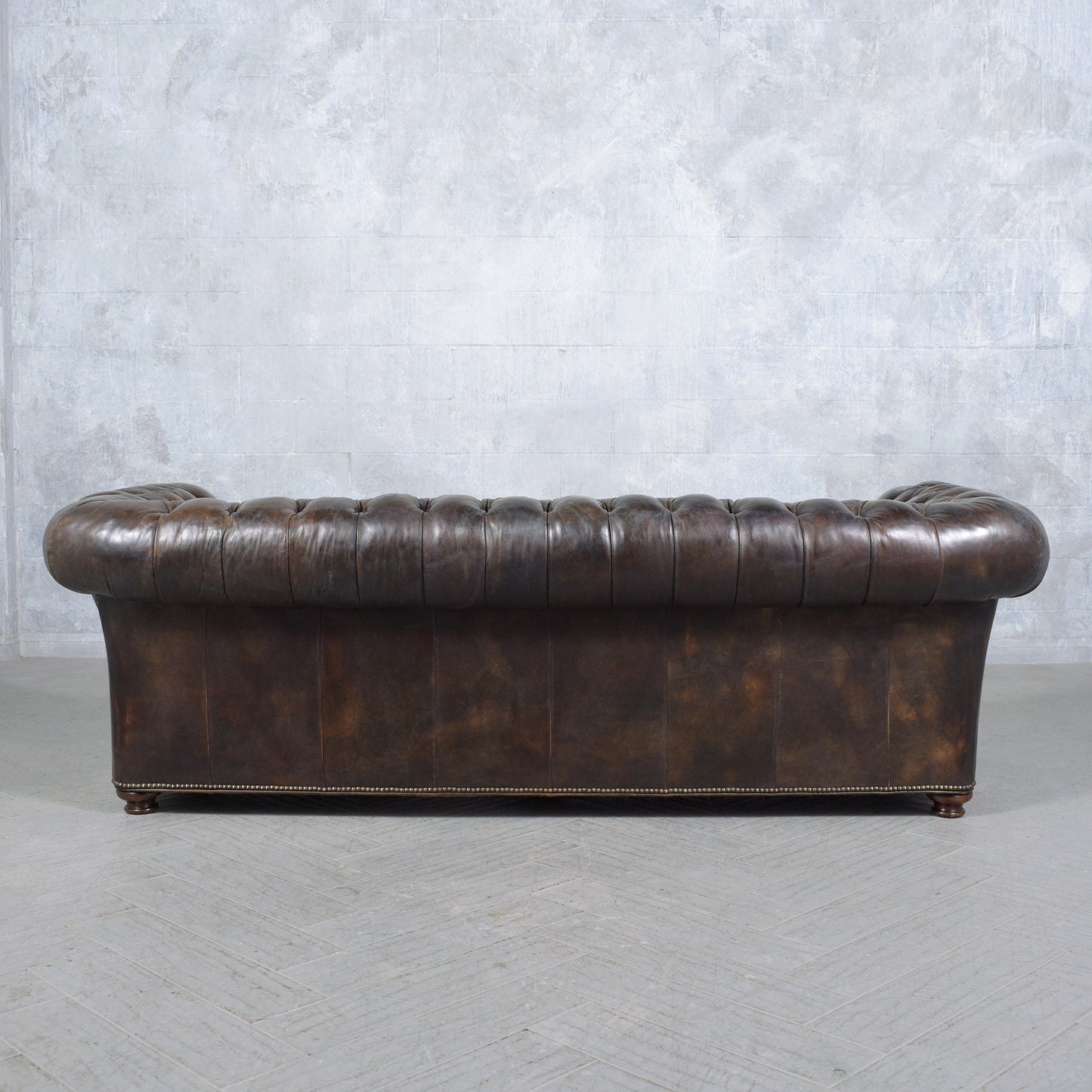 Handcrafted Original 1970s Vintage Brown Leather Chesterfield Sofa