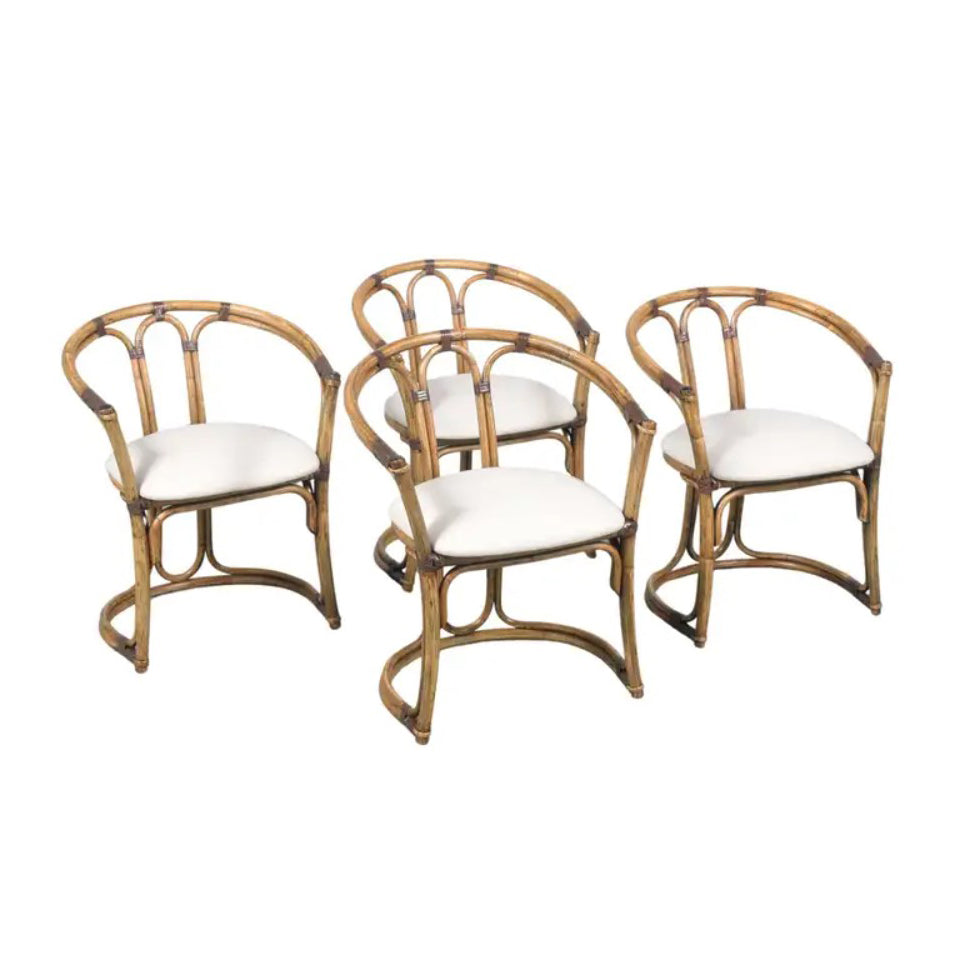 Restored Vintage Bamboo Barrel Armchairs - Set of Four