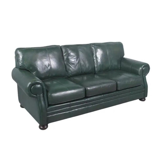 1980s Vintage Leather Sofa: Restored Dark Green Elegance
