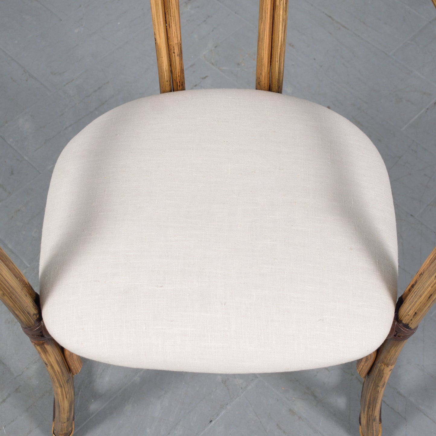 Restored Vintage Pair of Bamboo Barrel Chairs with Ivory Fabric