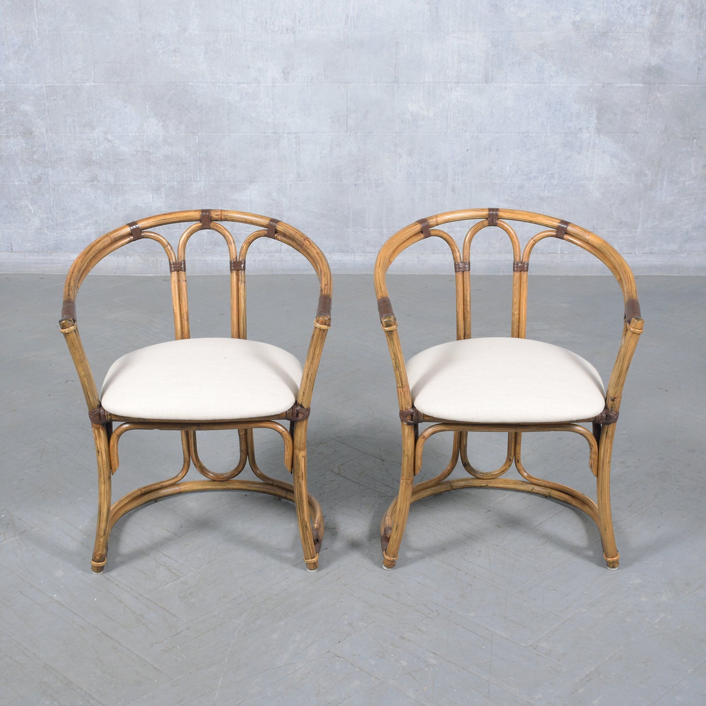 Restored Vintage Bamboo Barrel Armchairs - Set of Four