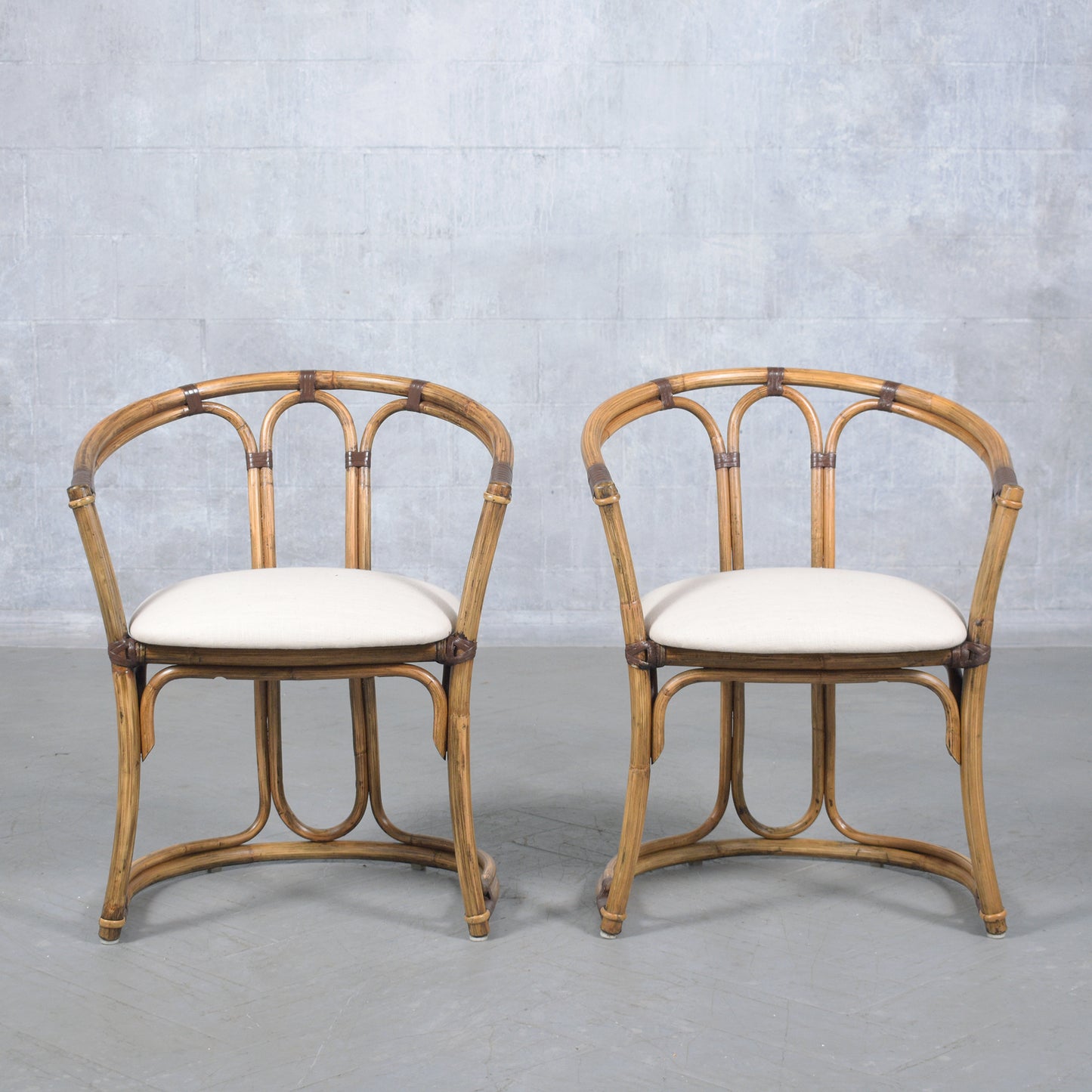 Restored Vintage Bamboo Barrel Armchairs - Set of Four