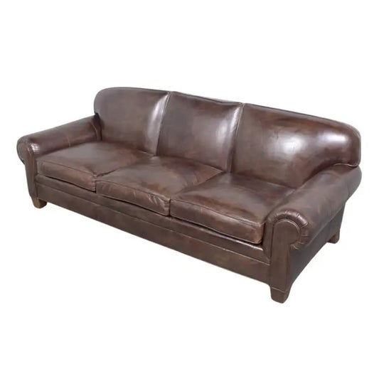 Ralph Lauren English Roll-Arm Leather Sofa in Dark Chocolate Brown