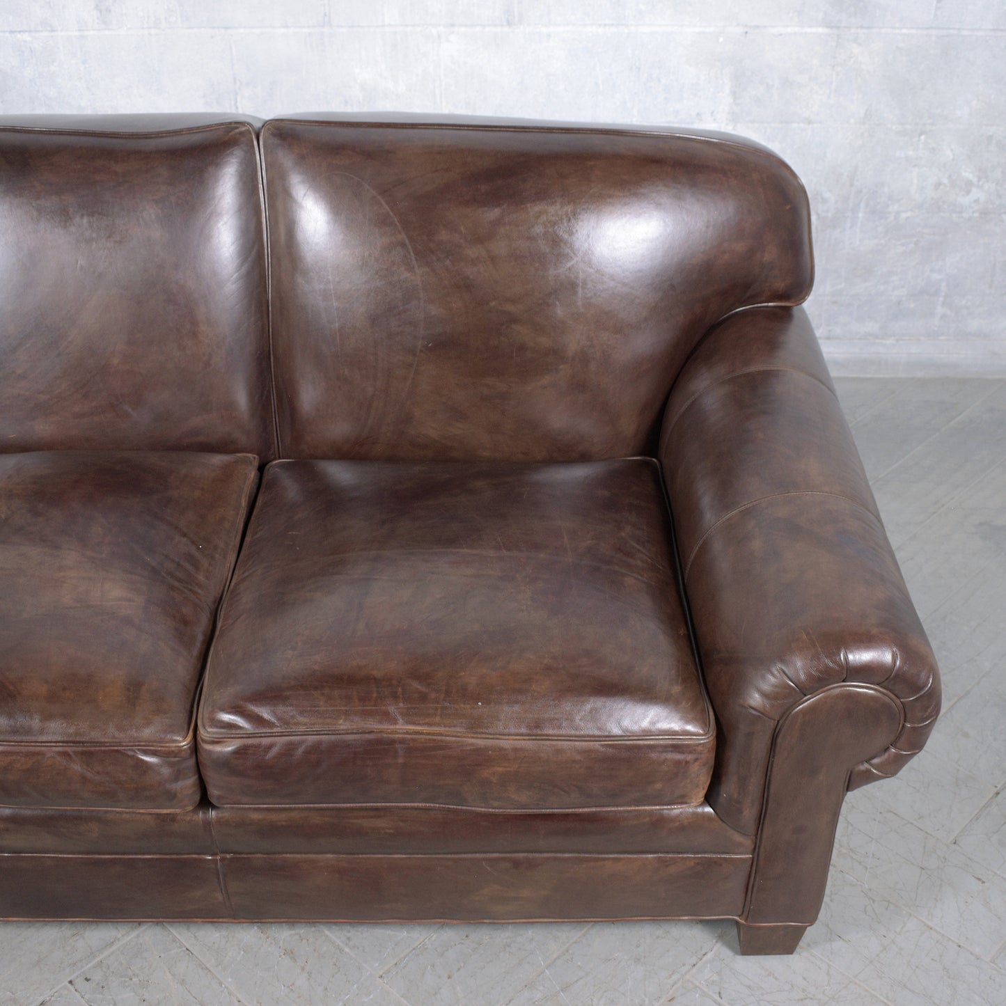 Ralph Lauren English Roll-Arm Leather Sofa in Dark Chocolate Brown