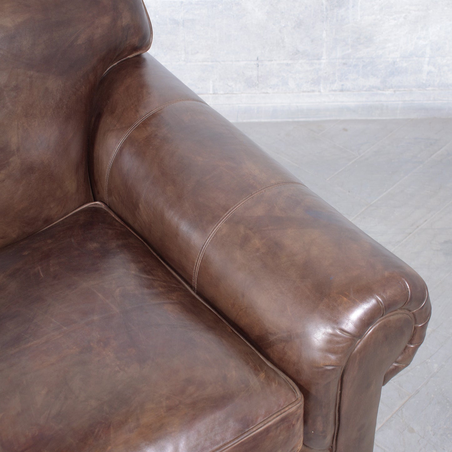 Ralph Lauren English Roll-Arm Leather Sofa in Dark Chocolate Brown