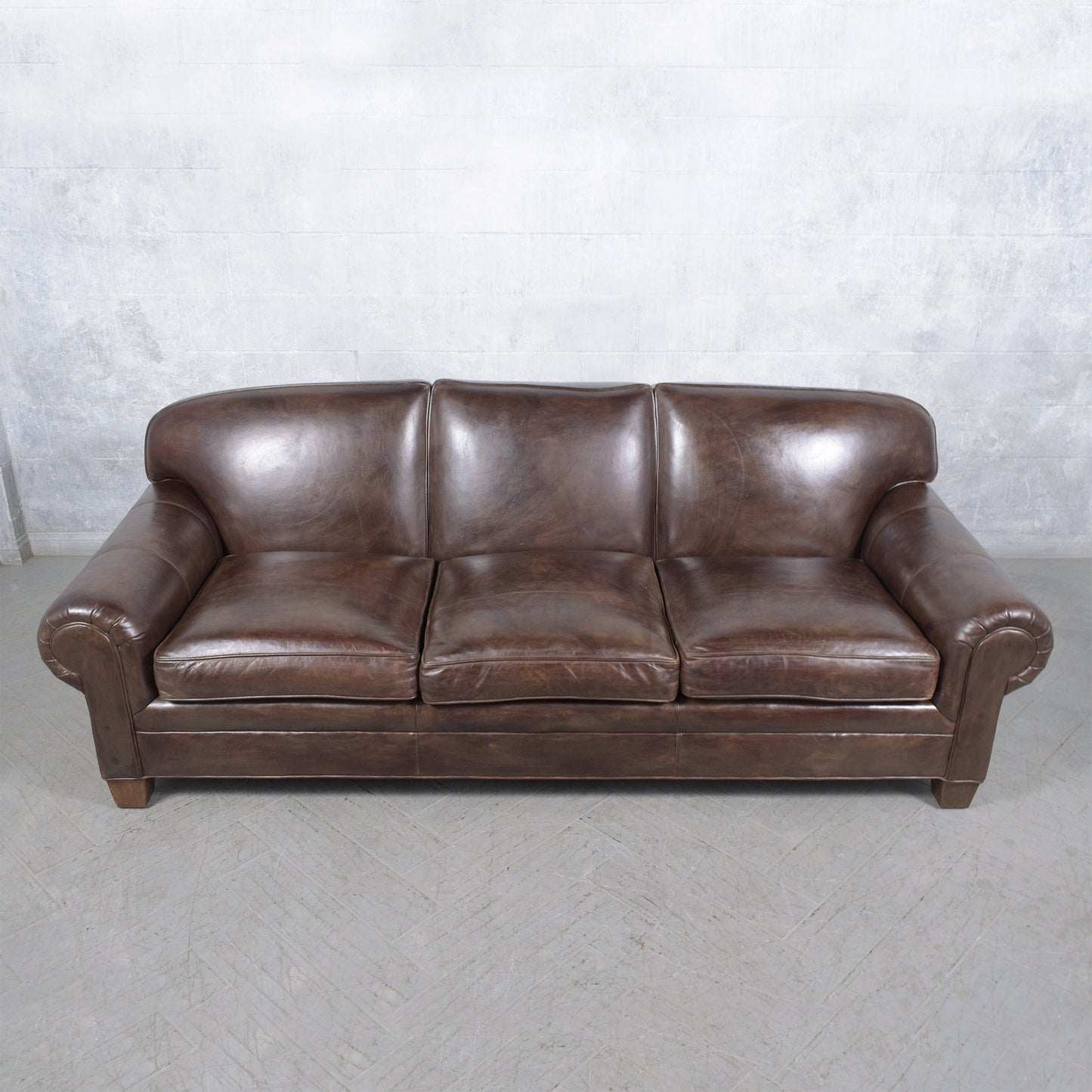 Ralph Lauren English Roll-Arm Leather Sofa in Dark Chocolate Brown