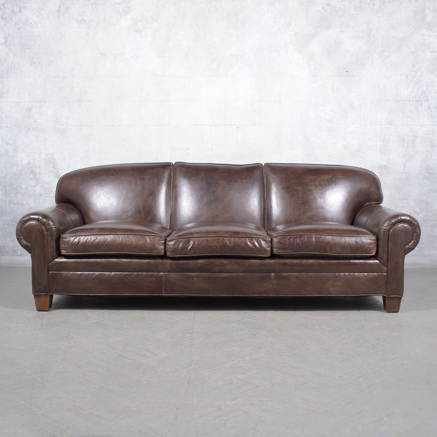 Ralph Lauren English Roll-Arm Leather Sofa in Dark Chocolate Brown