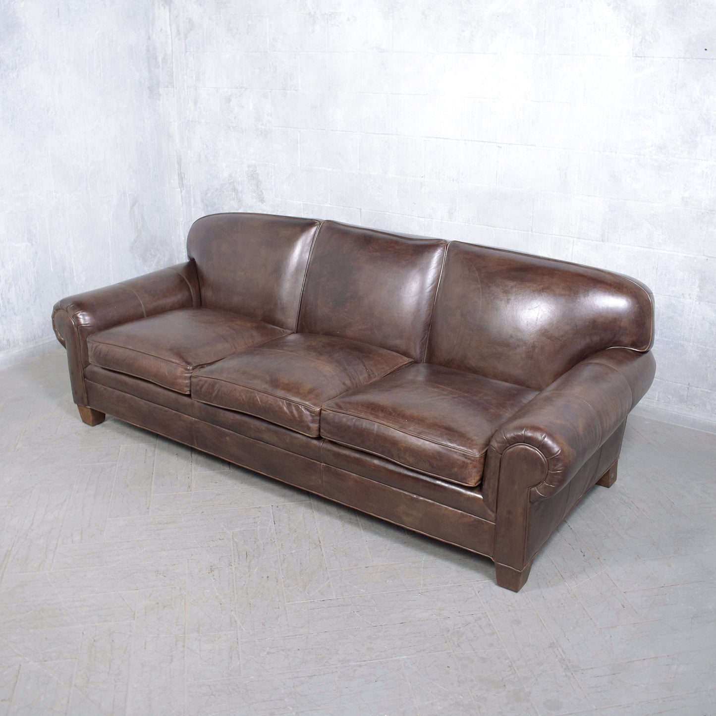 Ralph Lauren English Roll-Arm Leather Sofa in Dark Chocolate Brown