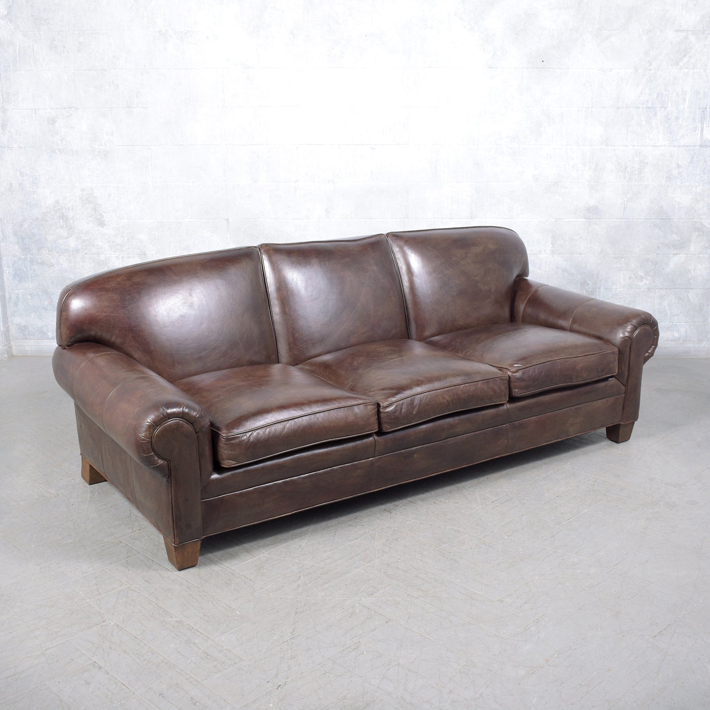 Ralph Lauren English Roll-Arm Leather Sofa in Dark Chocolate Brown