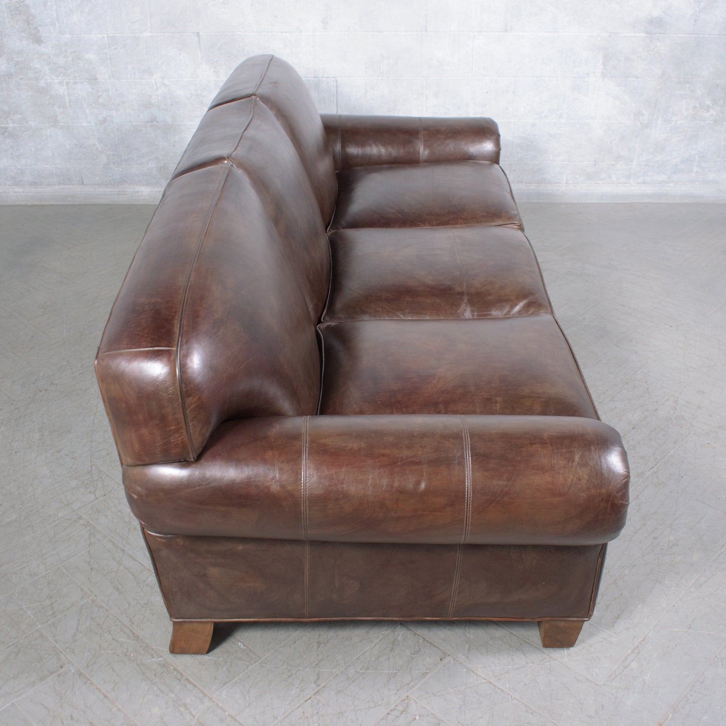 Ralph Lauren English Roll-Arm Leather Sofa in Dark Chocolate Brown