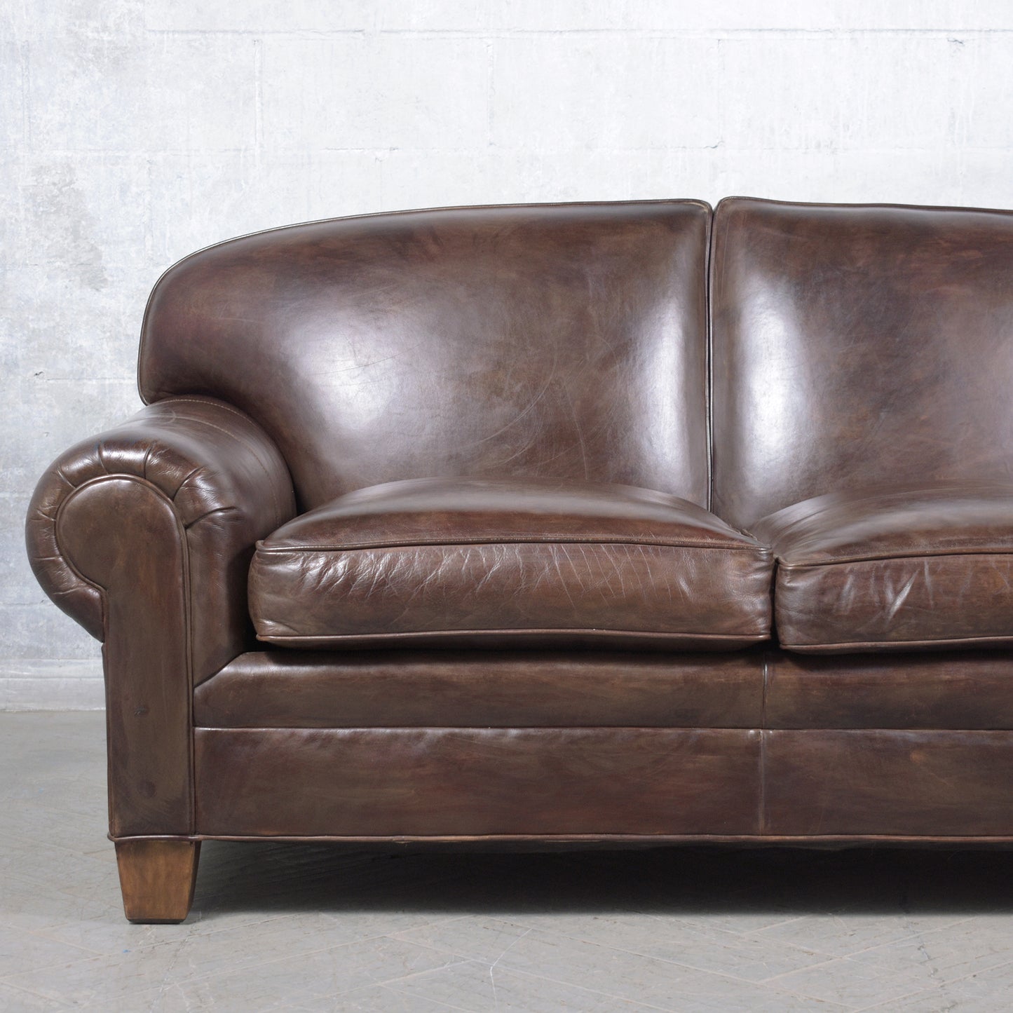 Ralph Lauren English Roll-Arm Leather Sofa in Dark Chocolate Brown