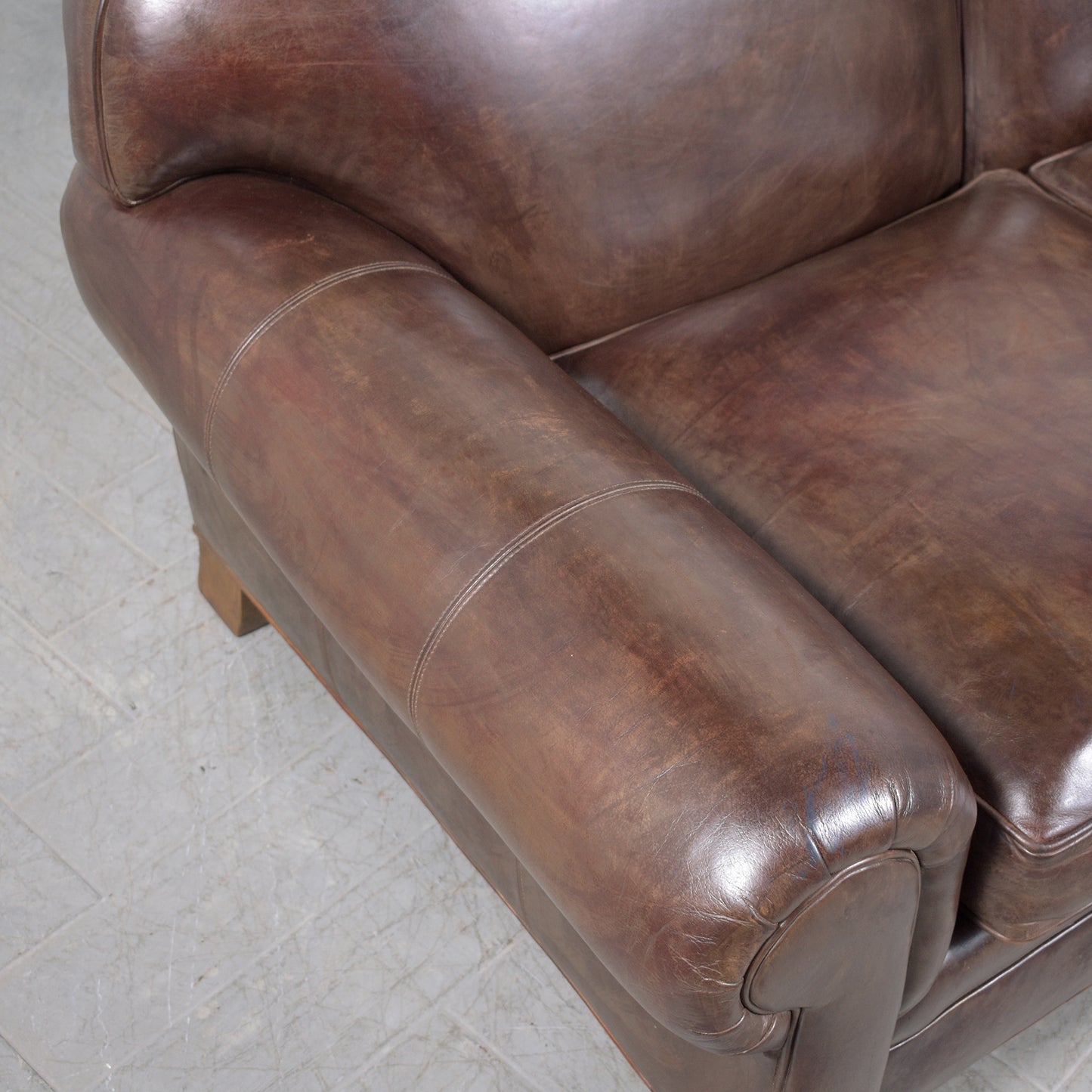 Ralph Lauren English Roll-Arm Leather Sofa in Dark Chocolate Brown