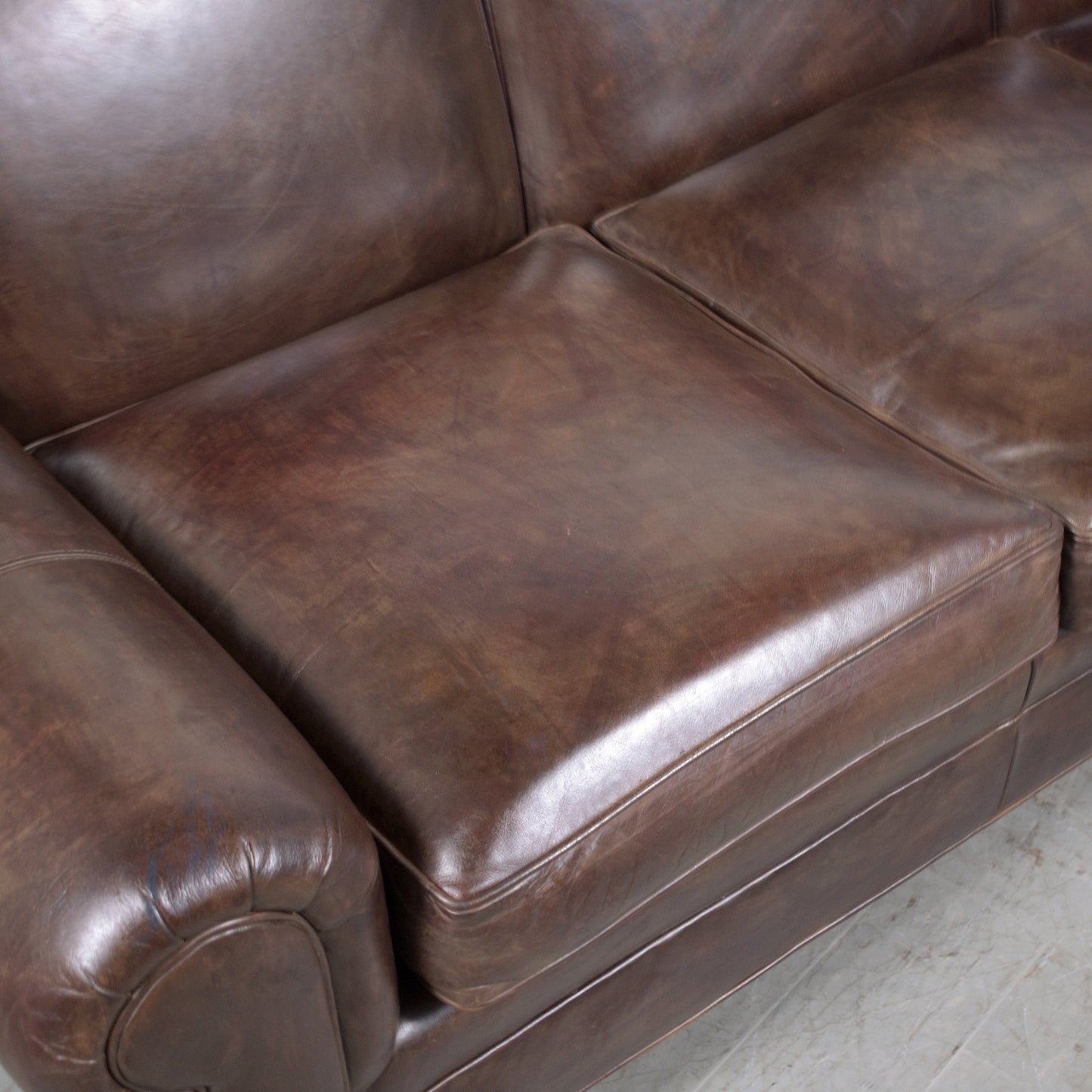 Ralph Lauren English Roll-Arm Leather Sofa in Dark Chocolate Brown