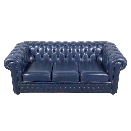 1980s English Vintage Chesterfield Sofa in Navy Blue Leather