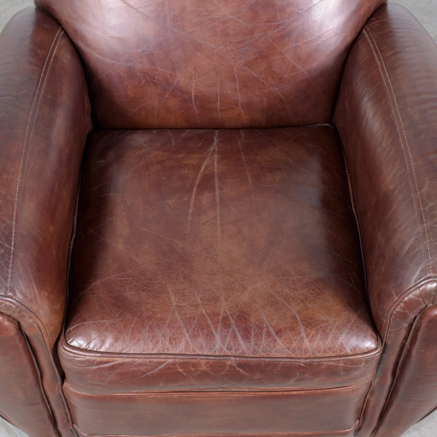 Pair of 1990s Vintage French Art Deco Leather Club Chairs