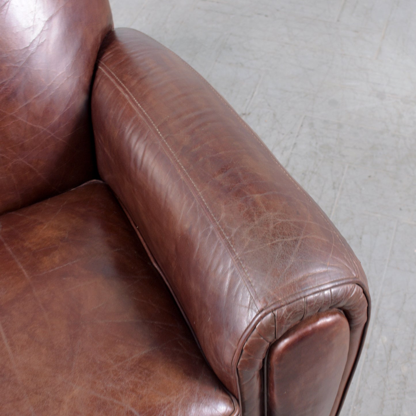 Pair of 1990s Vintage French Art Deco Leather Club Chairs