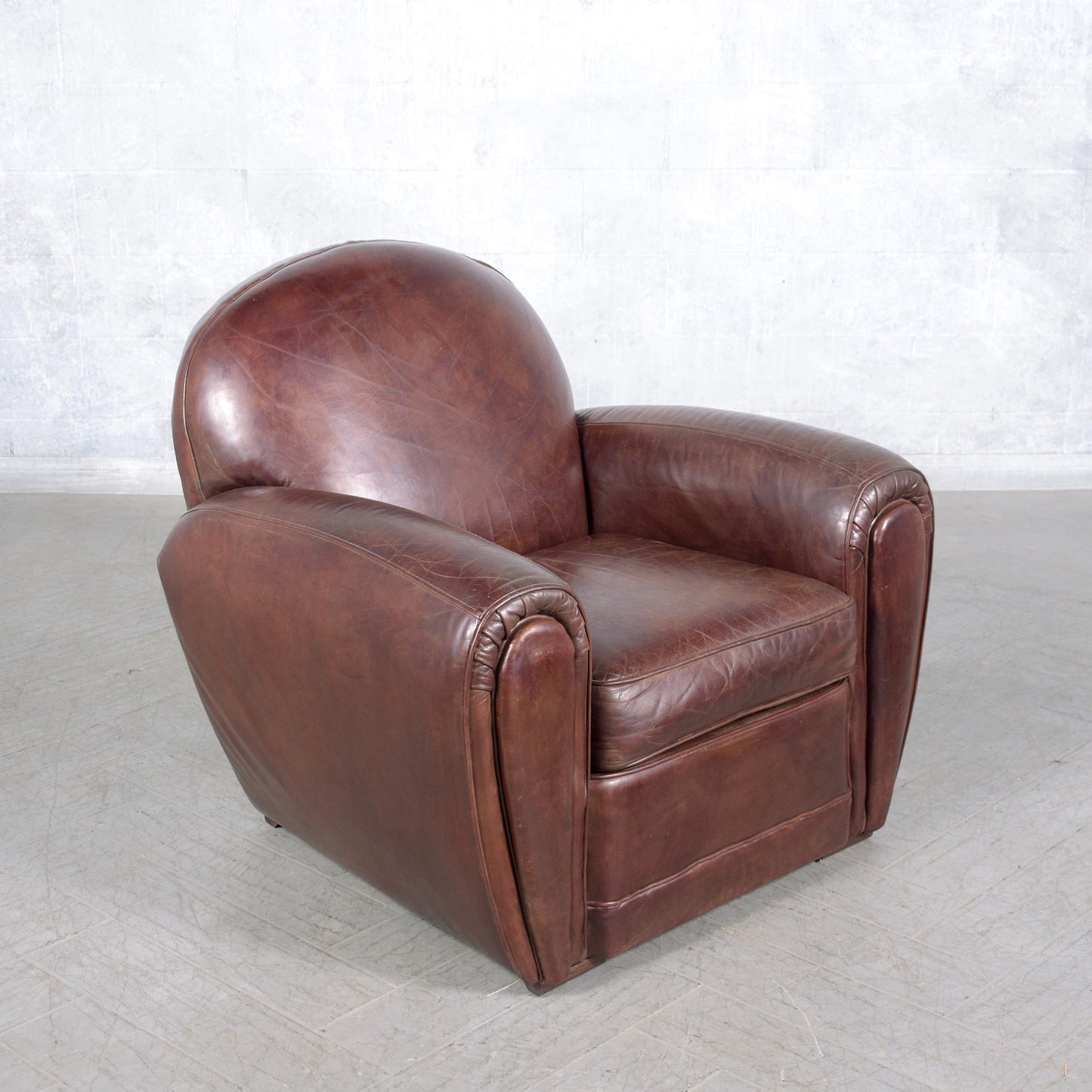 Pair of 1990s Vintage French Art Deco Leather Club Chairs