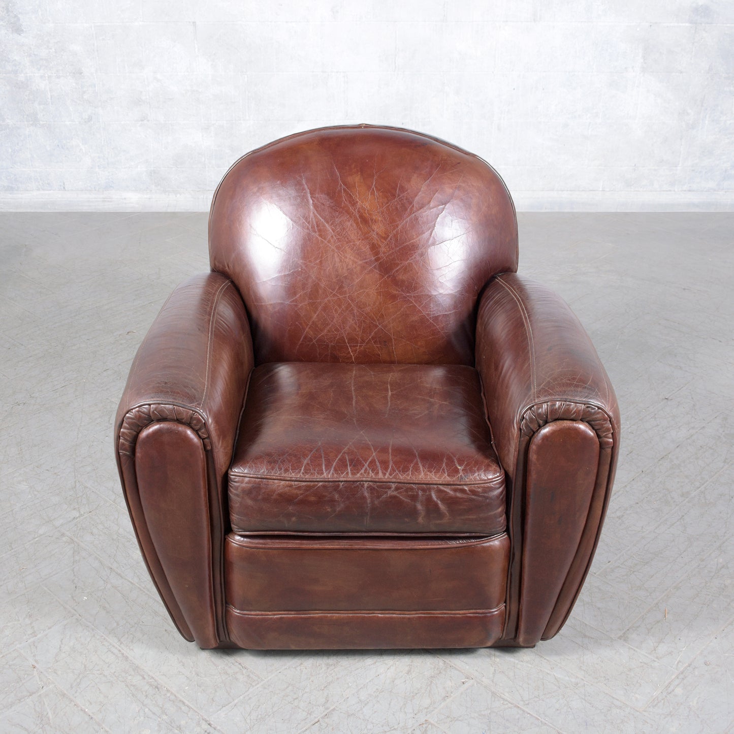 Pair of 1990s Vintage French Art Deco Leather Club Chairs