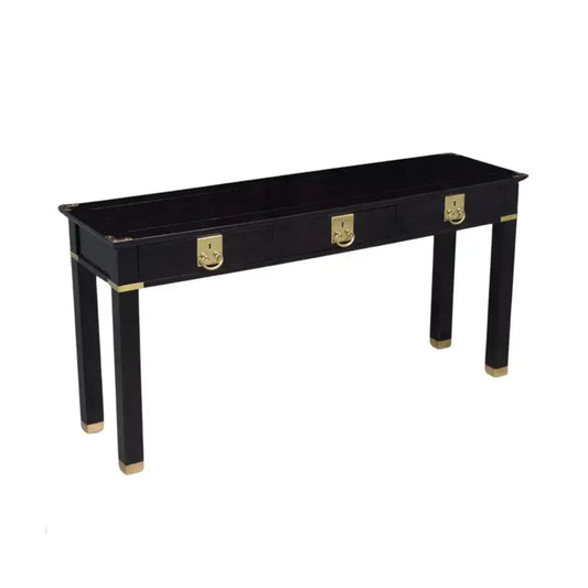 Vintage White Oak Campaign-Style Console with Brass Accents