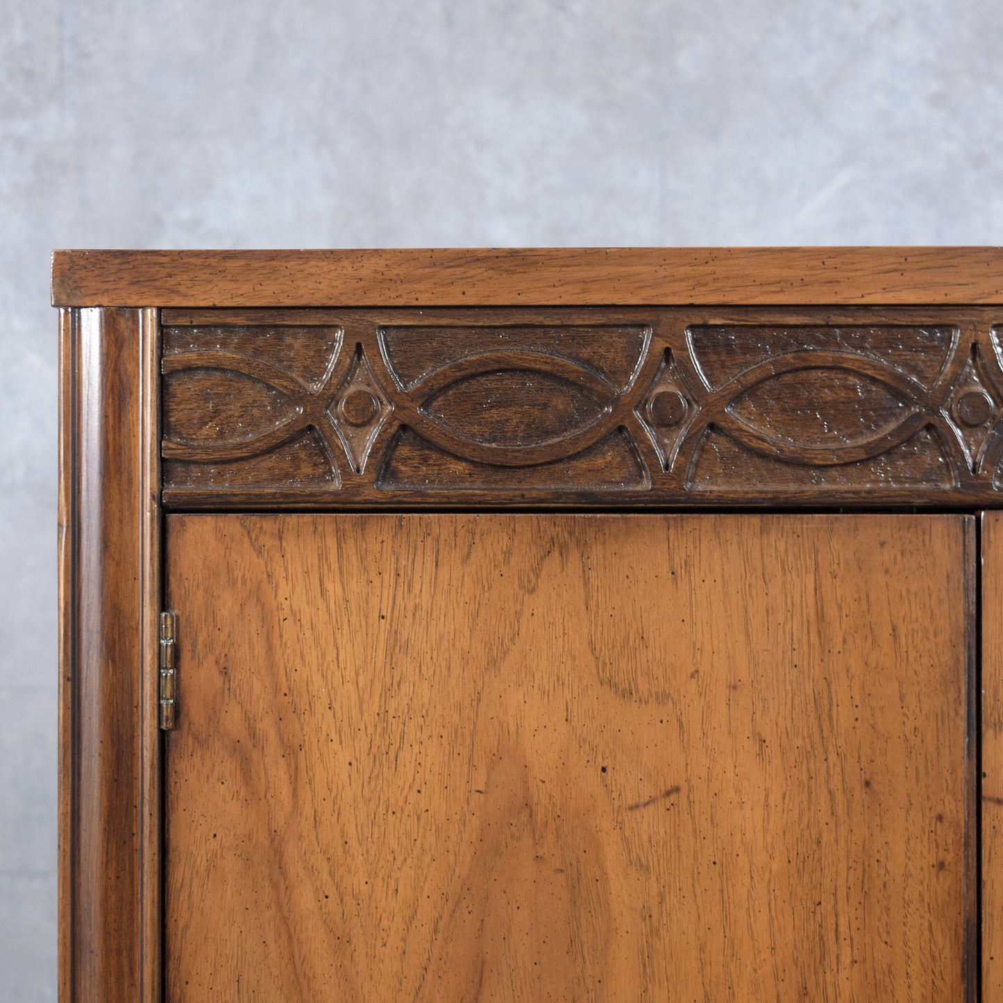 1960s Mid-Century Modern Walnut Bachelor Chest with Carved Details
