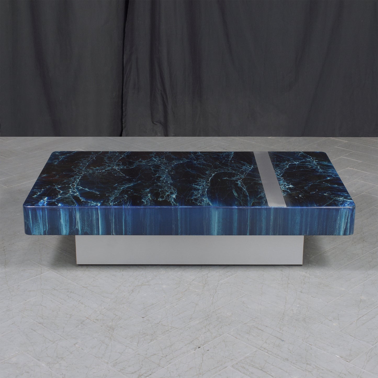 Willy Rizzo 1970s Italian Vintage Faux Marble Coffee Table with Aluminum Accents