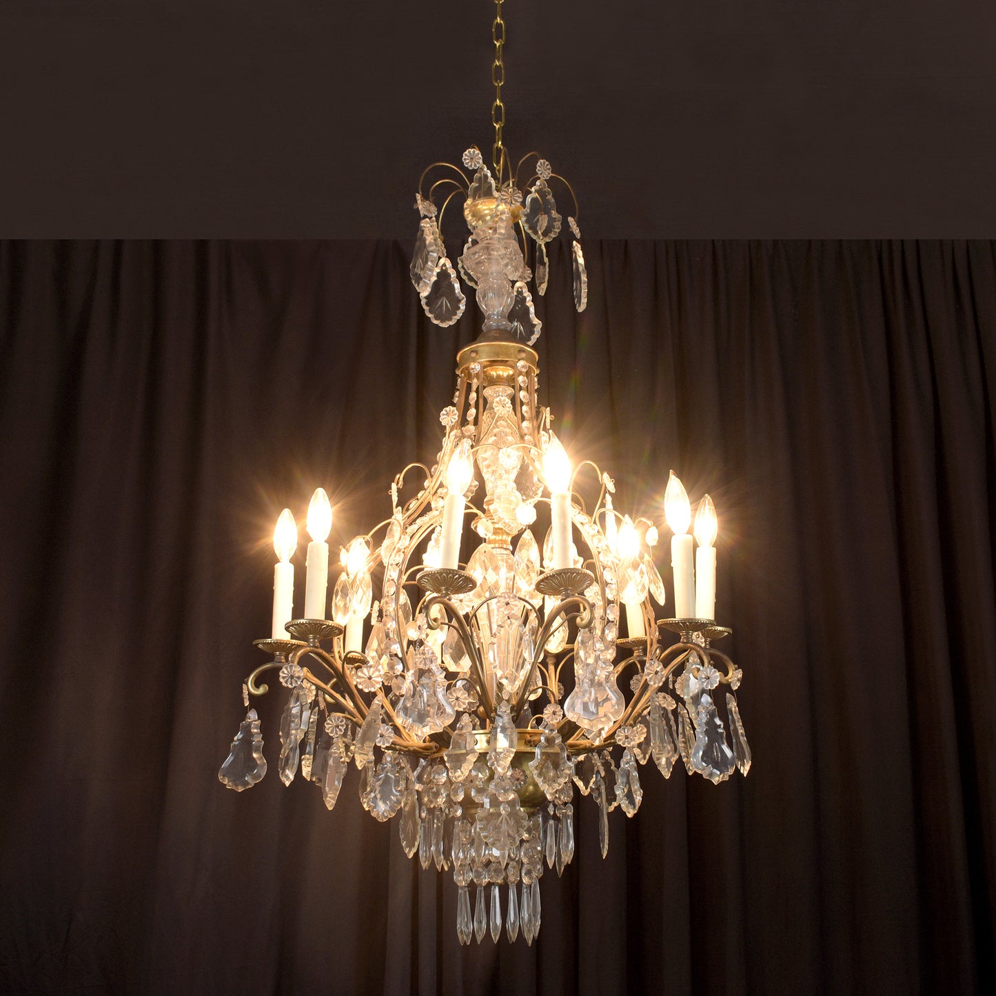 Antique French Louis XVI Bronze & Crystal Chandelier