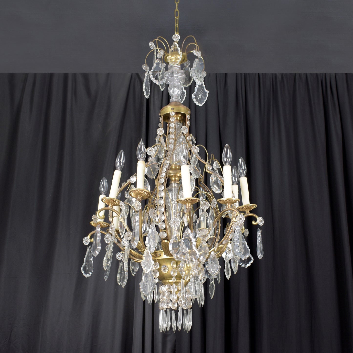 Antique French Louis XVI Bronze & Crystal Chandelier