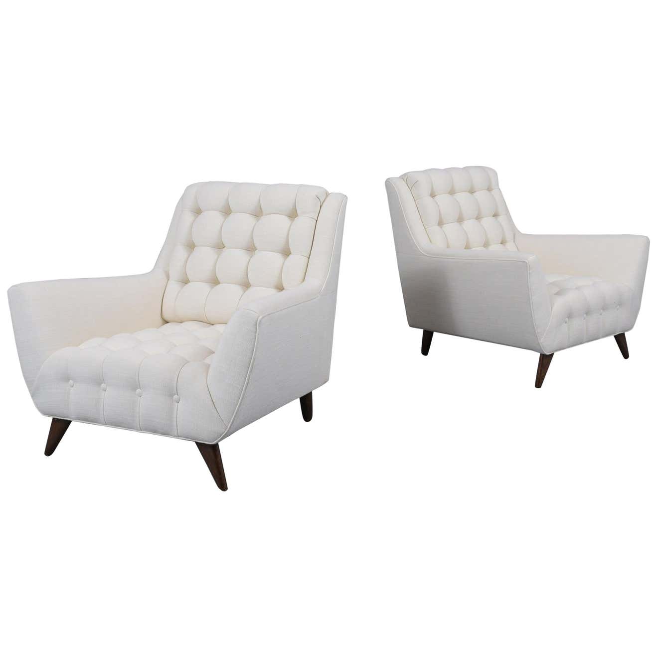 Pair of Mid-Century Biscuit Tufted Lounge Chairs