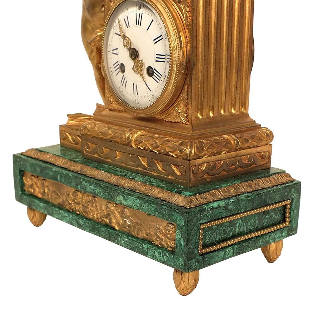 19th Century Malachite Bronze Mantle Clock