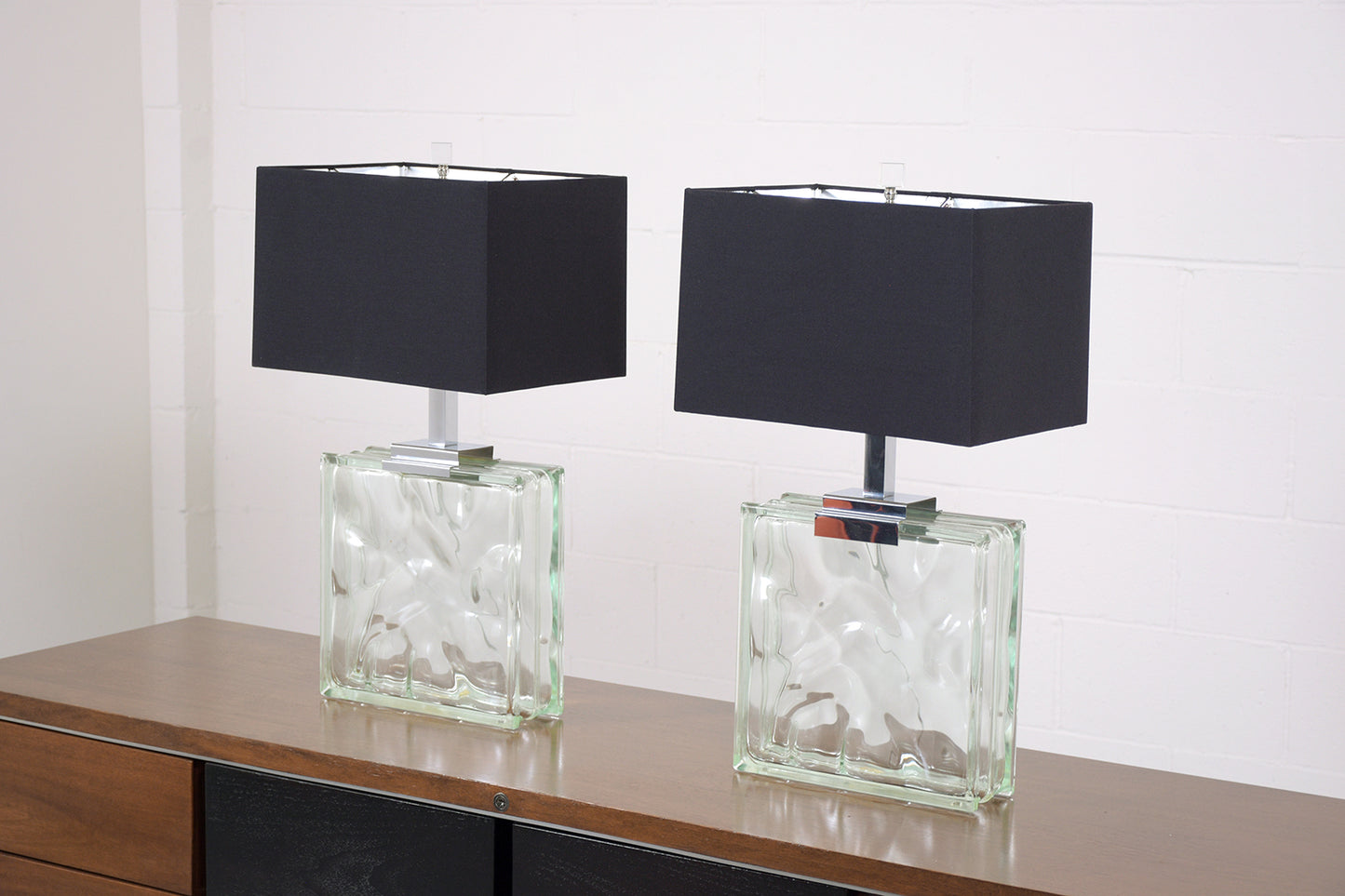 Pair of 1970s Raymor Mid-Century Modern Table Lamps: Symphony in Glass & Chrome